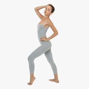 Los Angeles Apparel GARMENT DYE CROPPED SPAGHETTI UNITARD XS IN HEATHER GRAY